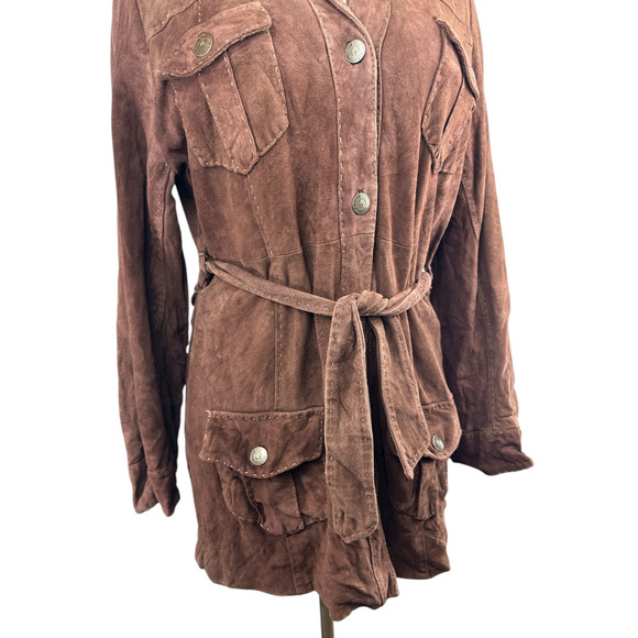 Lilly Pulitzer Soft Lamb Suede Jacket Brown Belted Button Lined XL Rare HTF - Picture 6 of 16